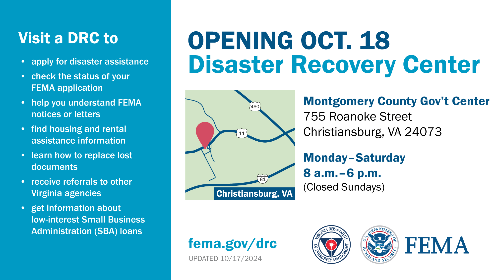 FEMA DRC Christiansburg info